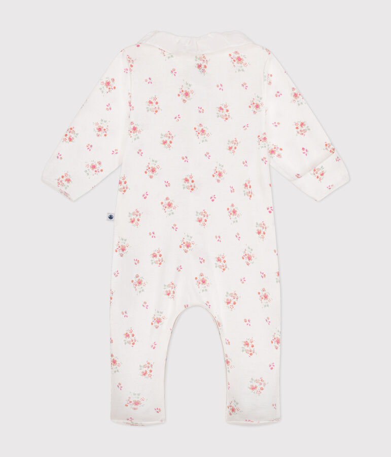 Pyjama imprim&eacute; fleurs en coton b&eacute;b&eacute; blanc MARSHMALLOW/blanc MULTICO