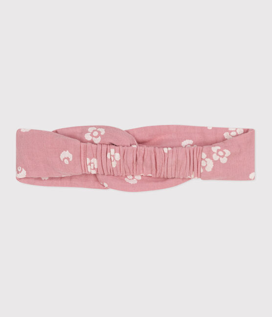 Babyhoofdband van katoenen gaas met bloemenprint roze CHARME/wit MARSHMALLOW