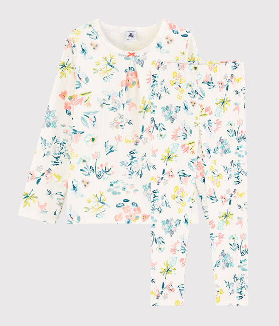 Tubic pyjama met lentebloemen voor meisjes wit MARSHMALLOW/wit MULTICO