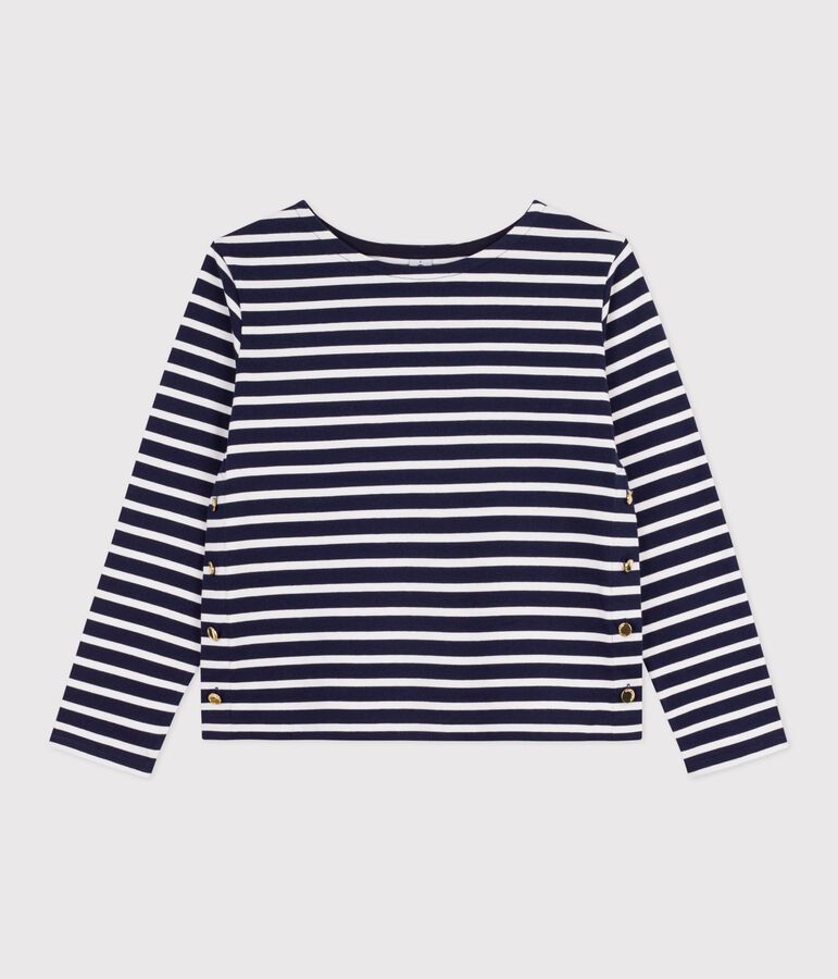 Gestreept katoenen marineshirt voor dames blauw SMOKING/wit MARSHMALLOW