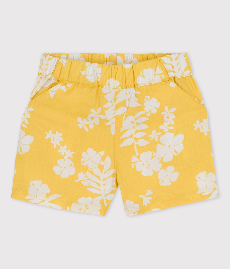 Short met Hawaiiprint van popeline voor baby's geel ORGE/wit MARSHMALLOW