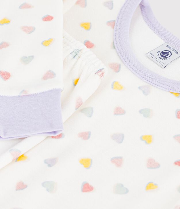 Fluwelen kinderpyjama met hartjesprint wit/multicouleur
