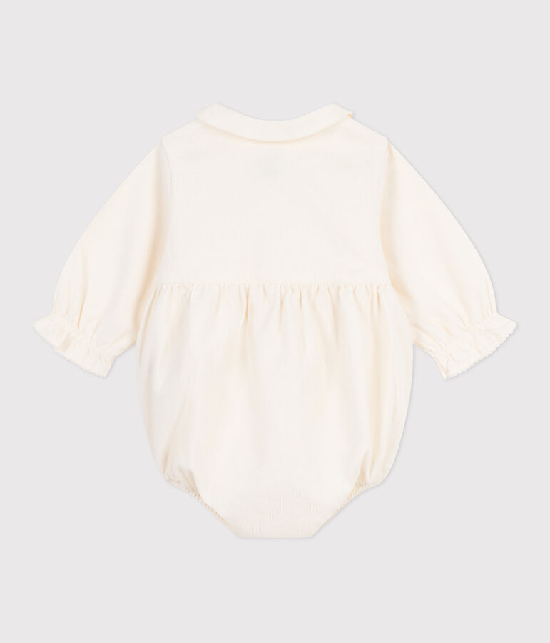 Kort feestelijk babypakje van fluweel met borduursel ecru