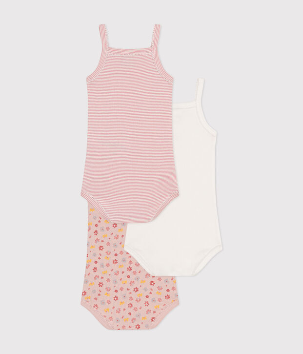 Set van 3 body's met bandjes en bloemetjes in katoen multicouleur