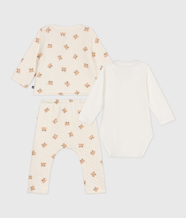 Driedelig babypakje met rode panda's in katoen ecru/multicouleur