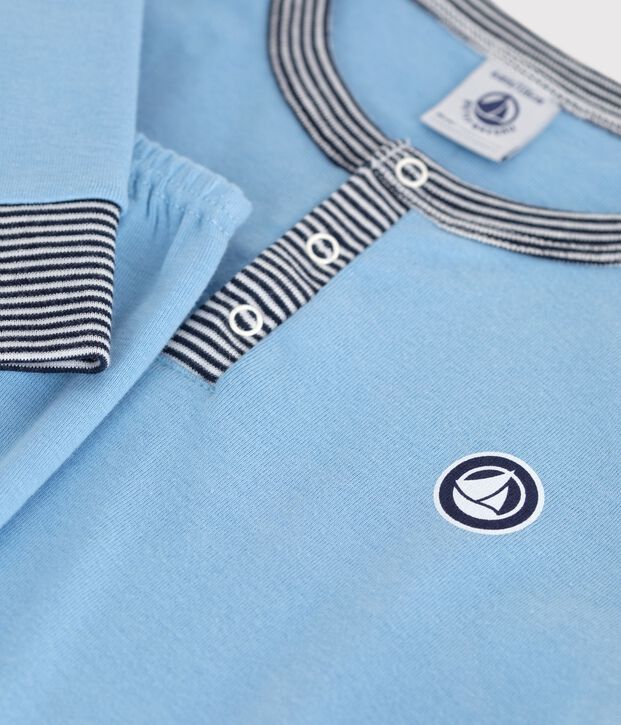 Pyjama enfant en coton col tunisien uni bleu clair