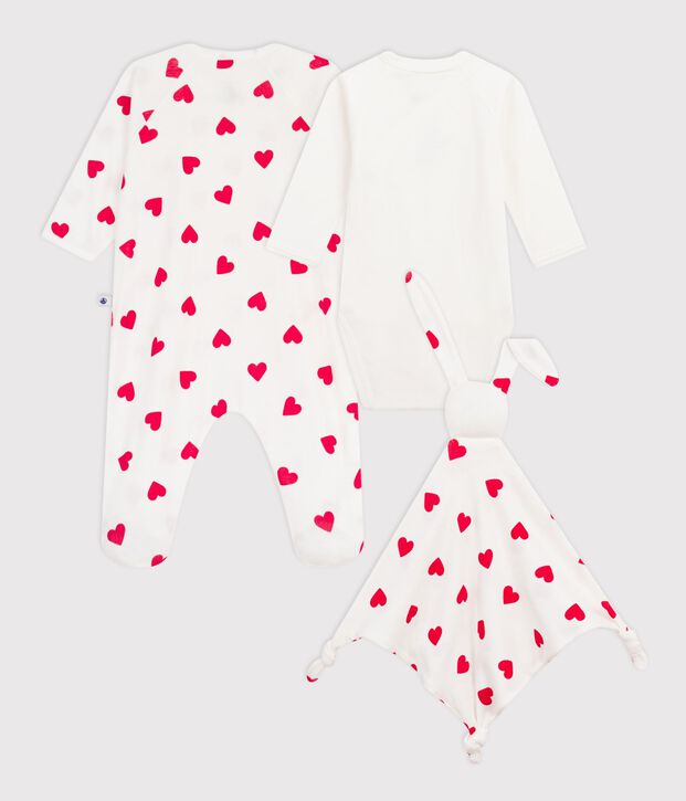 Geboortegeschenkset van katoen met hartprint multicouleur