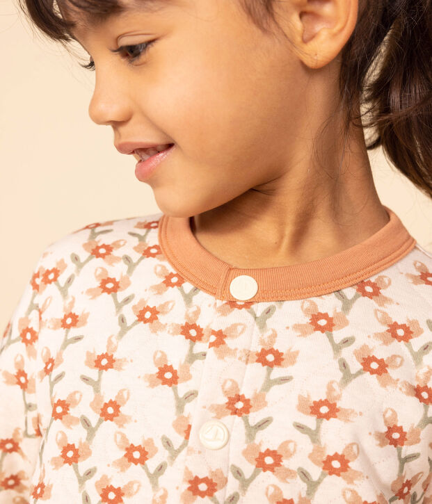 Vest in doorgestikte tubic met print voor meisjes ecru/multicouleur