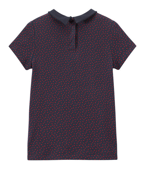 Meisjes-T-shirt met claudinekraagje blauw SMOKING/rood TERKUIT