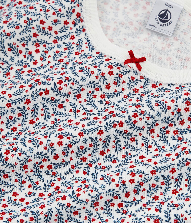 Korte meisjespyama in ribkatoen wit/multicouleur