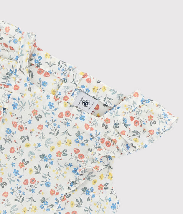 Jurk met korte mouwen van popeline voor meisjes wit/multicouleur