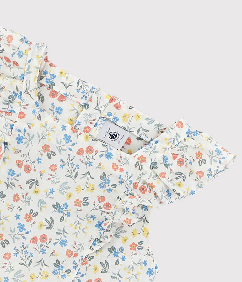 Robe manches courtes en popeline enfant fille blanc/multicouleur