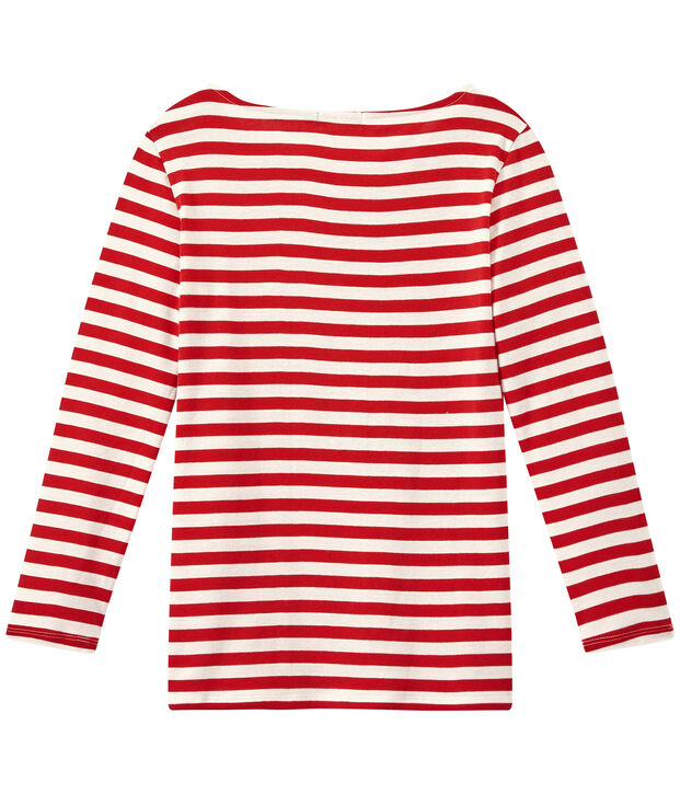 T-shirt femme manches longues en c&ocirc;te originale rouge/blanc