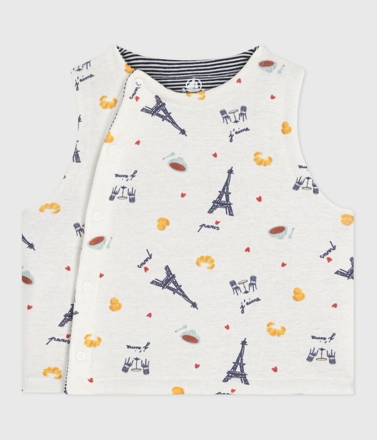 Gilet sans manche r&eacute;versible b&eacute;b&eacute; en coton imprim&eacute; blanc/bleu