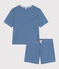 Pyjama short et tee-shirt uni en coton ajouré femme bleu BEACH