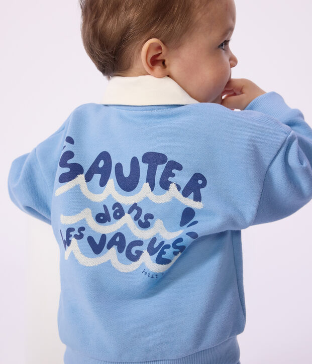 Sweatshirt b&eacute;b&eacute; en coton brod&eacute; mouette et motif au dos bleu clair