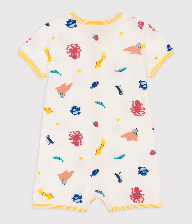 Combinaison courte animaux marins en coton b&eacute;b&eacute; blanc/multicouleur