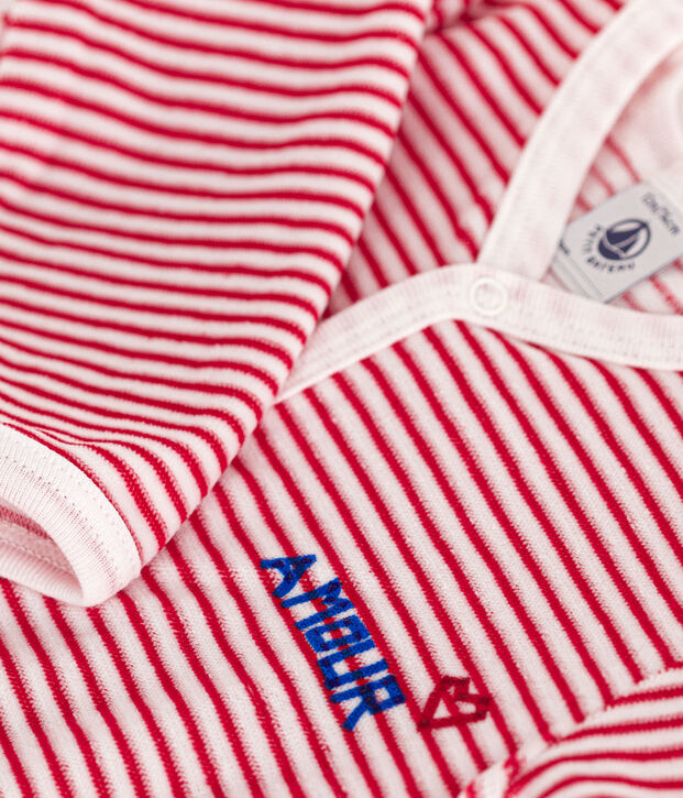 Pyjama b&eacute;b&eacute; amour en velours blanc/rouge