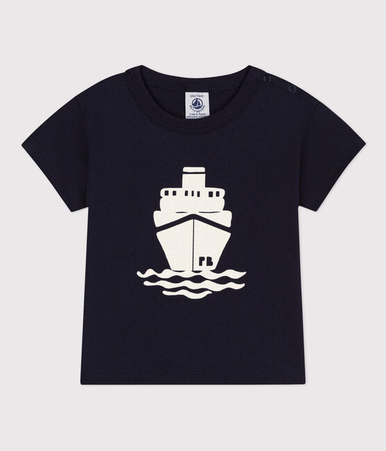 Tee-shirt manches courtes bébé en jersey avec motif bleu SMOKING