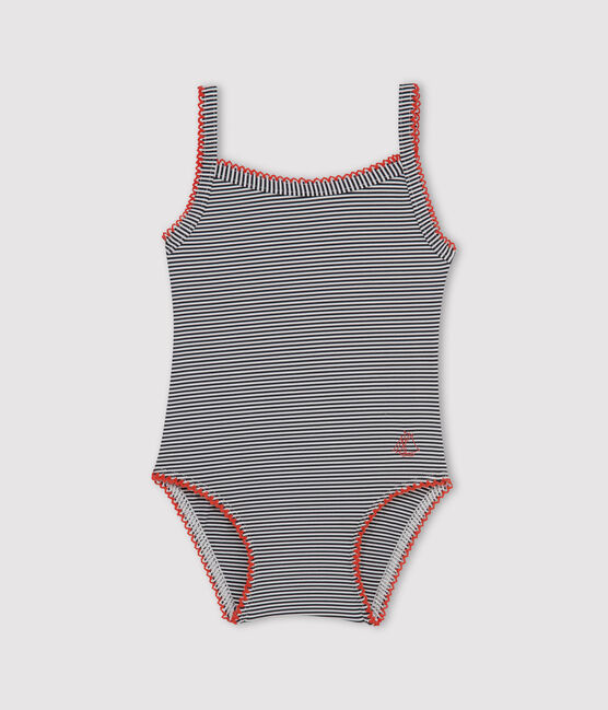 Maillot de bain 1 pièce bébé fille rayure milleraies bleu ABYSSE/blanc LAIT