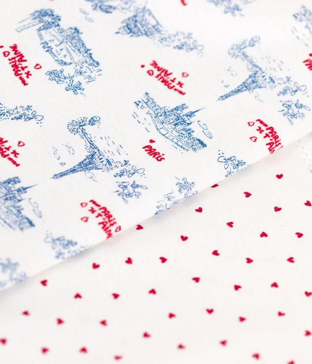 Setje van twee katoenen kinderhemdjes met smalle schouderbandjes en print van Parijs multicouleur
