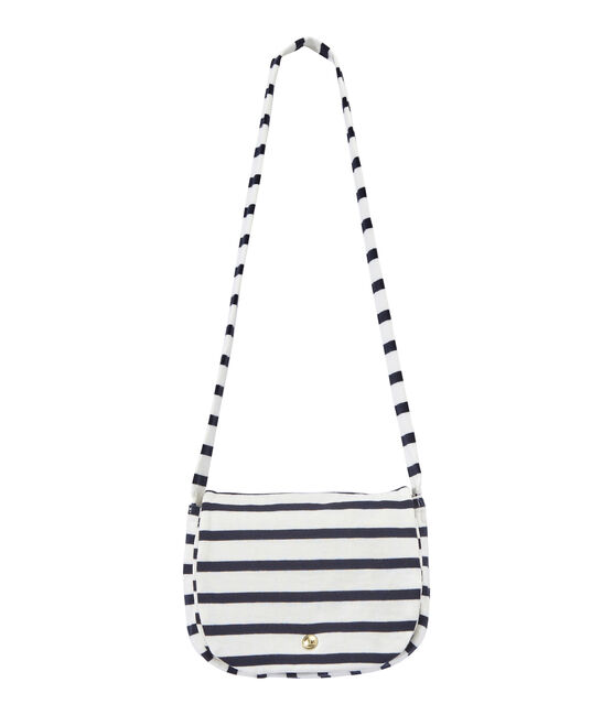 Gestreepte schoudertas voor meisjes wit MARSHMALLOW/blauw SMOKING