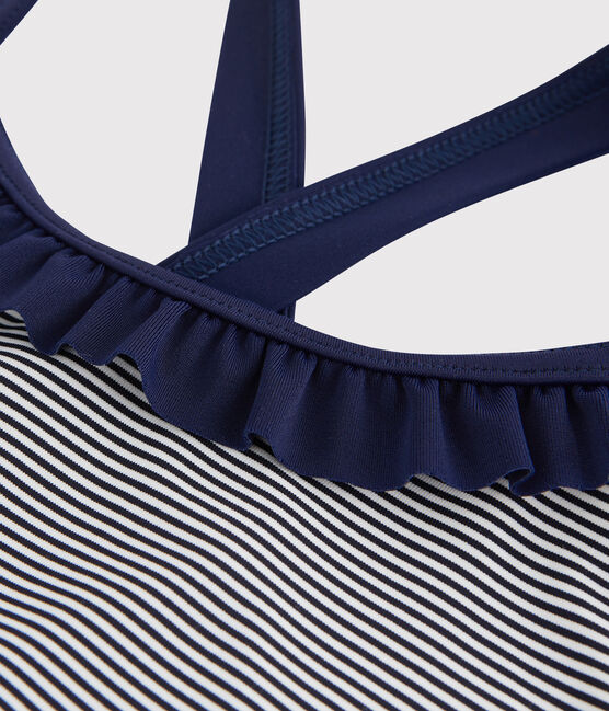 Maillot de bain enfant fille bleu ABYSSE/blanc LAIT