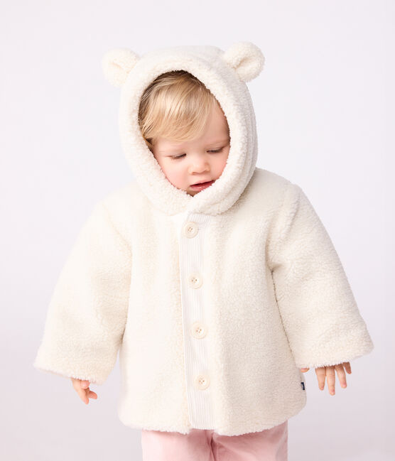 Manteau à capuche bébé ouatiné en sherpa écru MILK