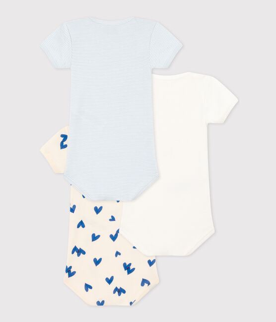 Lot de 3 bodies manches courtes cœurs bleus bébé en coton variante 1