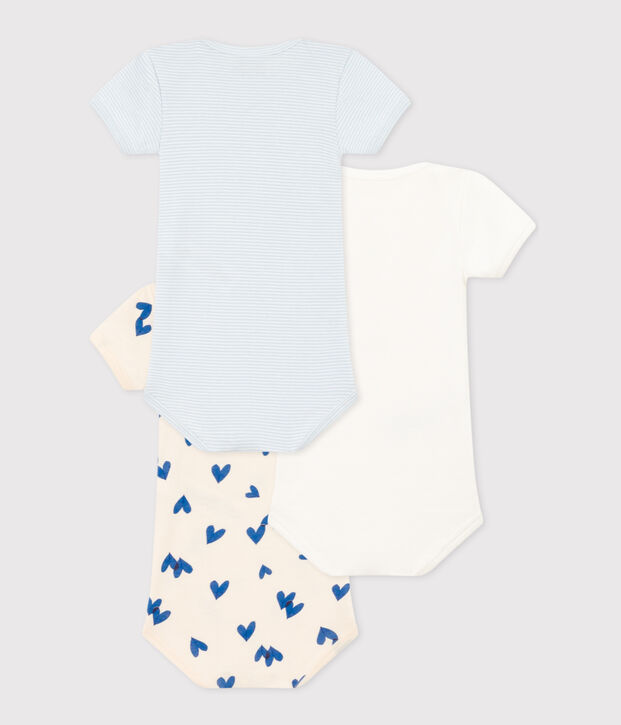 Set van 3 body's met blauwe hartjes en korte mouwen in katoen multicouleur