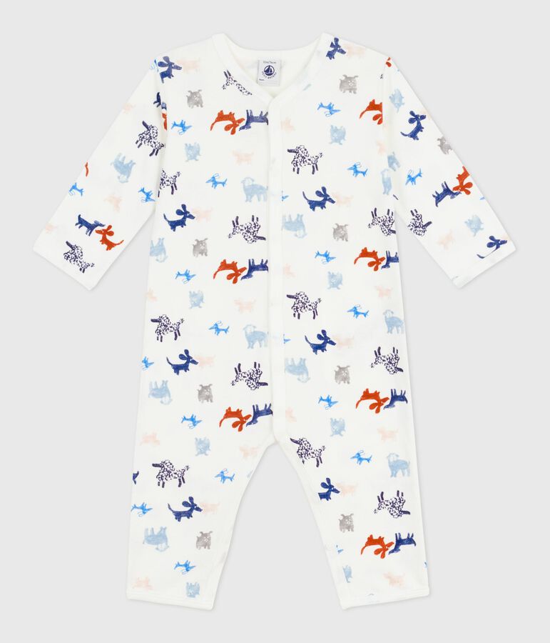 Katoenen babypyjama zonder voetjes met hondjesprint wit/multicouleur