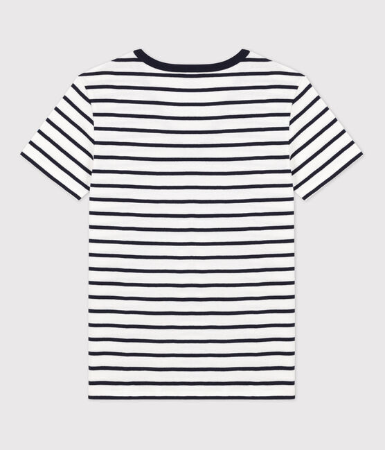 L'ICONIQUE, dames-T-shirt met V-hals in katoen wit MARSHMALLOW/blauw SMOKING