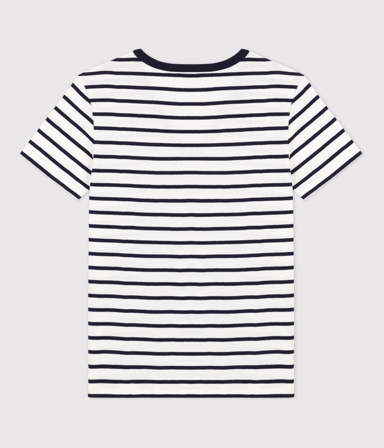 Tee-shirt L'ICONIQUE col V en coton Femme blanc/bleu