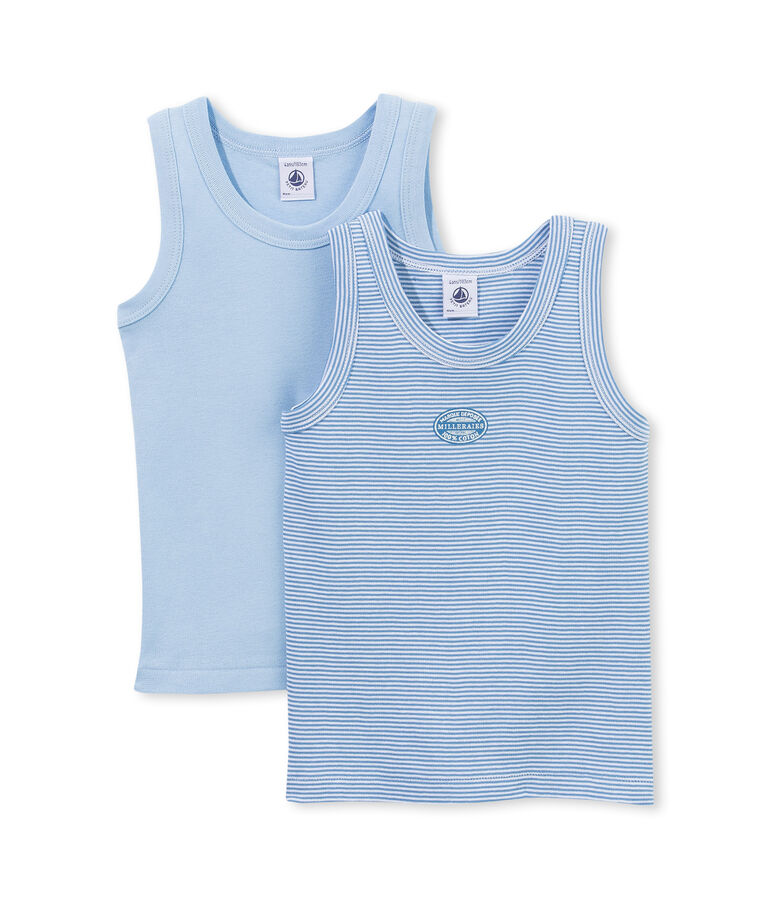 Set van twee jongenshemdjes met milleraies-strepen set .