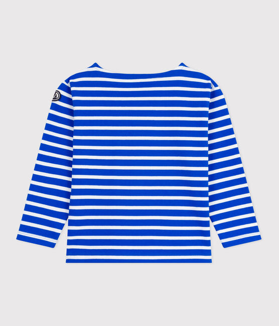Marinière enfant mixte en coton manches longues bleu PERSE/blanc MARSHMALLOW