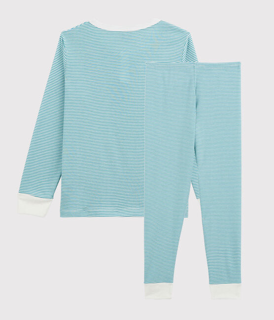Pyjama rayé en coton et lyocell enfant bleu MIROIR/blanc MARSHMALLOW