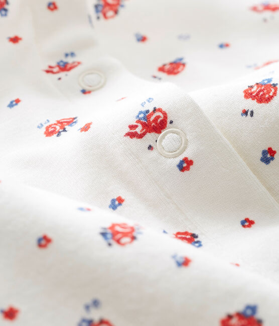 Pyjama in geruwd 1x1 geribd katoen met dessin voor babymeisjes wit MARSHMALLOW/wit MULTICO