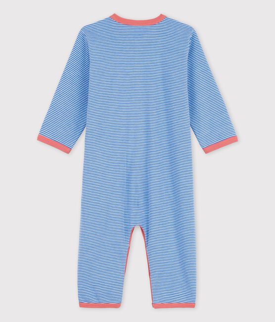 Dors-bien bébé à rayures sans pieds en coton biologique bleu BRASIER/gris MARSHMALLOW