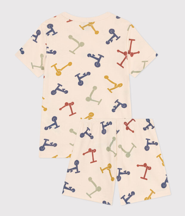 Pyjama short imprim&eacute; trottinettes en coton enfant &eacute;cru/multicouleur