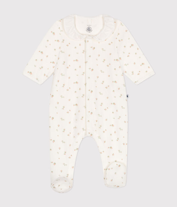 Pyjama en velours b&eacute;b&eacute; blanc/multicouleur