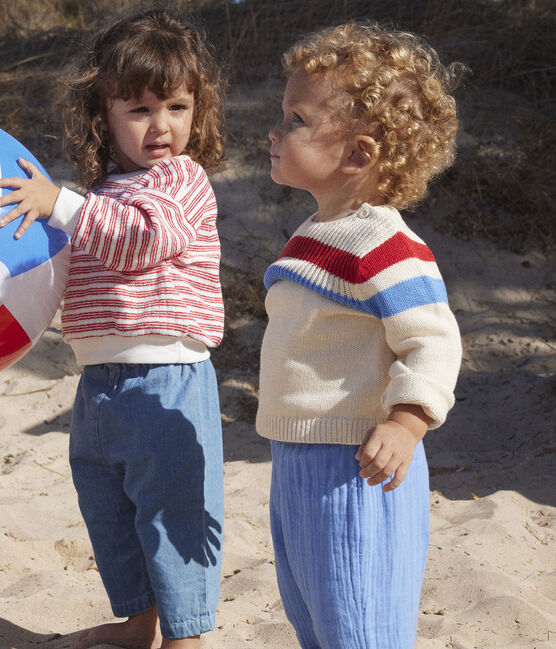 Pull bébé en tricot de coton rayé blanc AVALANCHE/ MULTICO