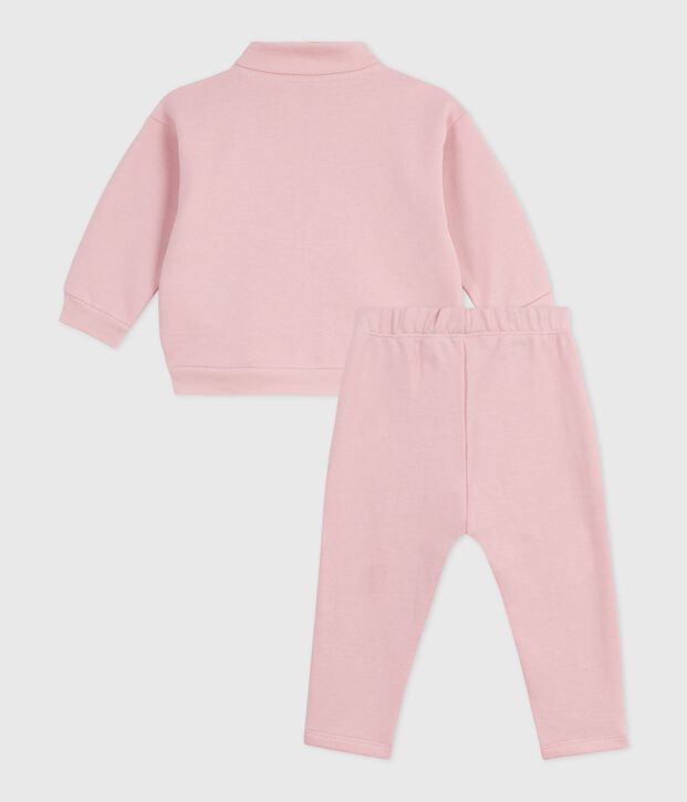 Ensemble sweatshirt et pantalon b&eacute;b&eacute; en coton uni rose clair