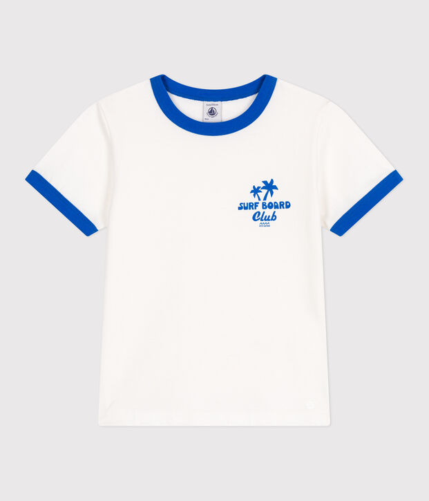 Tee-shirt enfant en coton manches courtes imprim&eacute; blanc