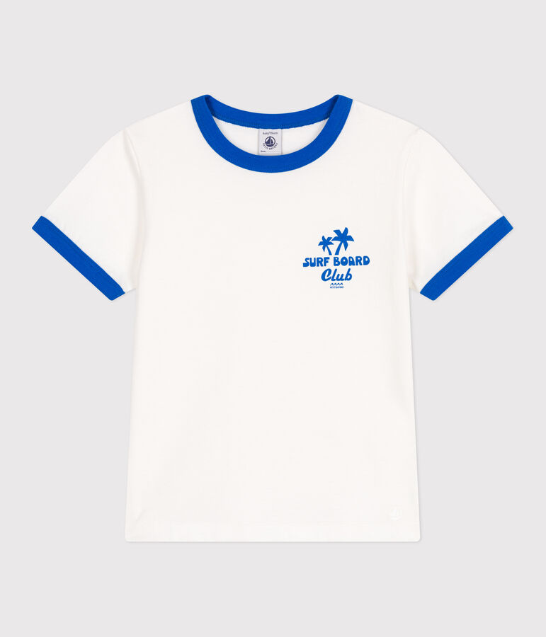 Teeshirt enfant en coton manches courtes imprim&eacute; blanc MARSHMALLOW