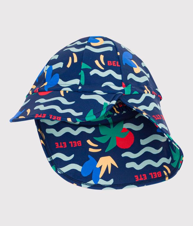 Babypet met uv-bescherming en golfprint blauw/multicouleur