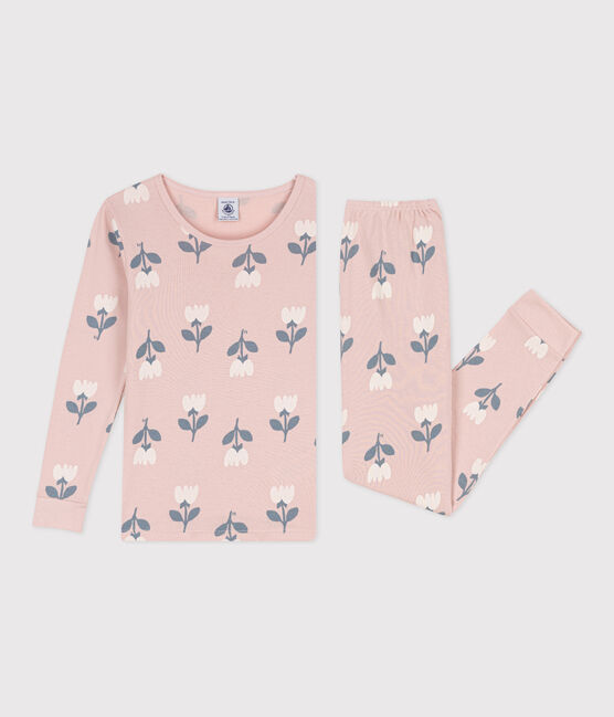 Aansluitende pyjama van katoen voor meisjes roze SALINE/wit MULTICO