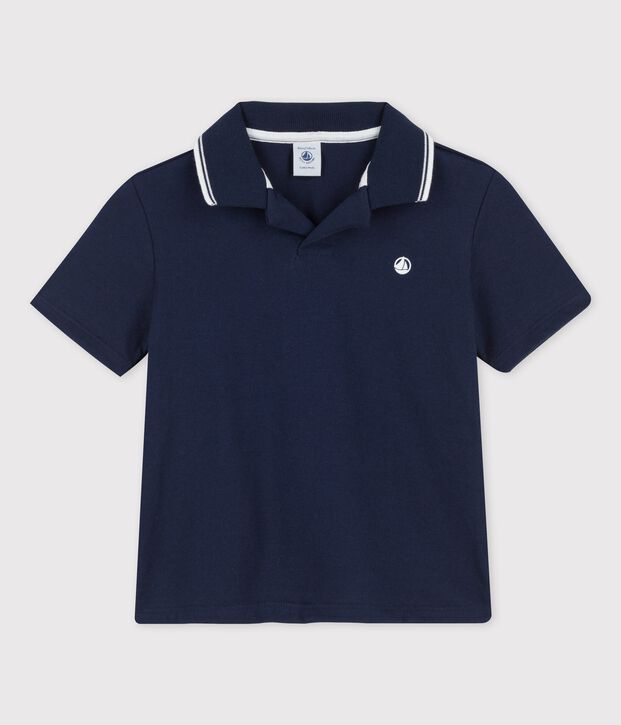 Polo manches courtes en jersey enfant gar&ccedil;on bleu