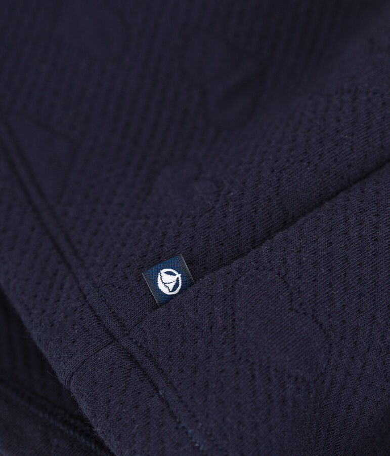 Meisjesjurk met lange mouwen in twee materialen blauw