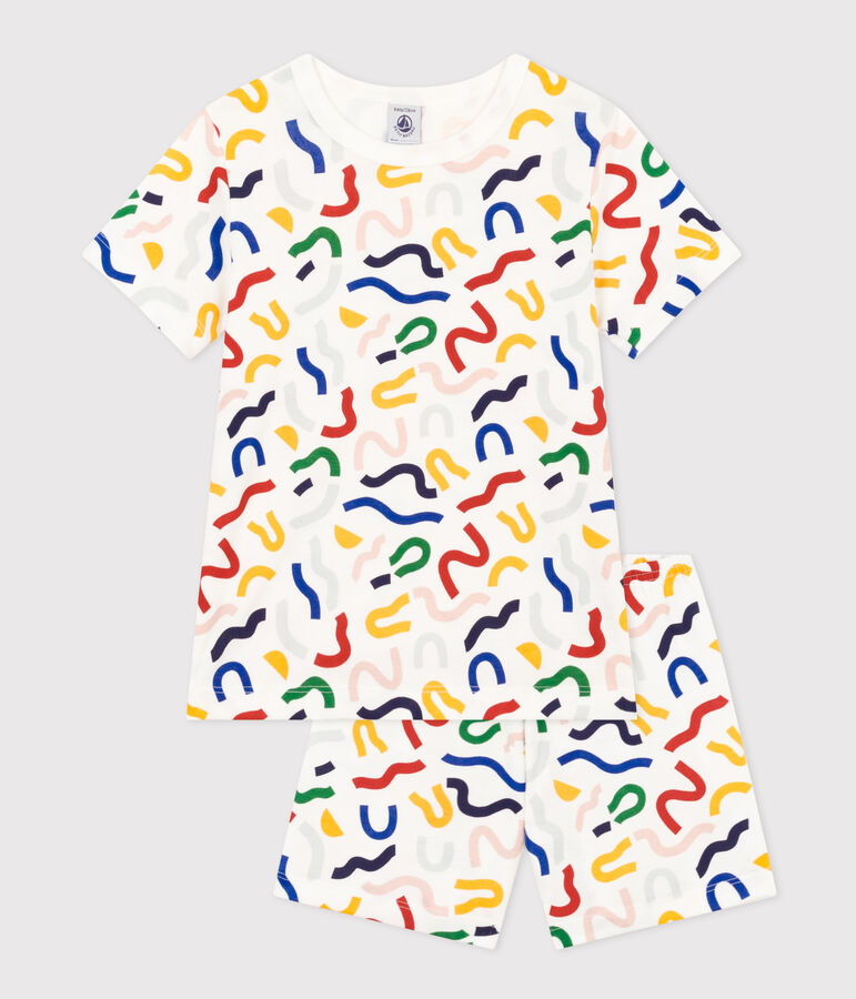 Pyjama short imprim&eacute; phosphorescent en coton enfant blanc/multicouleur