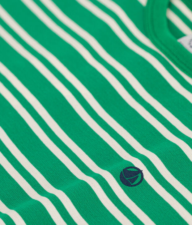 Tee-shirt ray&eacute; en jersey enfant gar&ccedil;on vert/&eacute;cru